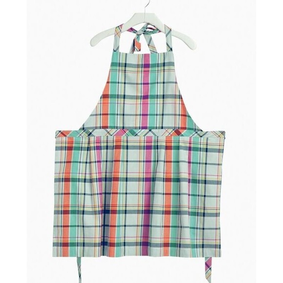Vera Bradley Pastel Plaid Full Apron 100% Cotton Coral Stripe 32 Inch Length NWT - Picture 4 of 4